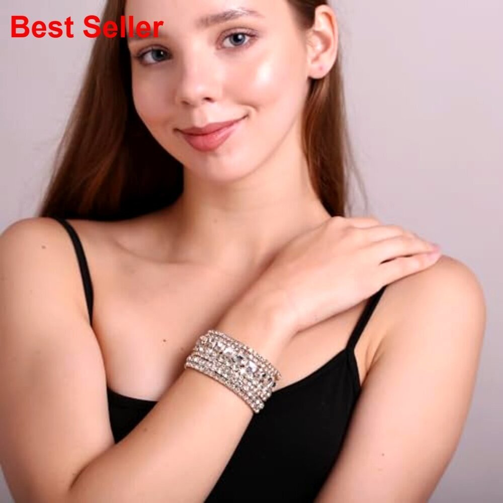 Crystal Stretch Bracelets Set, Stackable Layered Rhinestone Jewelry - Picture 2 of 7